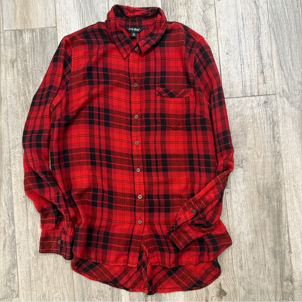Lucky Brand Red Plaid Button Down Flannel Shirt Medium